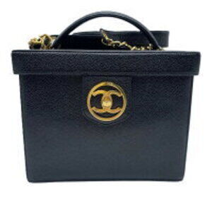 Chanel Vanity Caviar Skin Handbag Shoulder Bag Black Ashiya